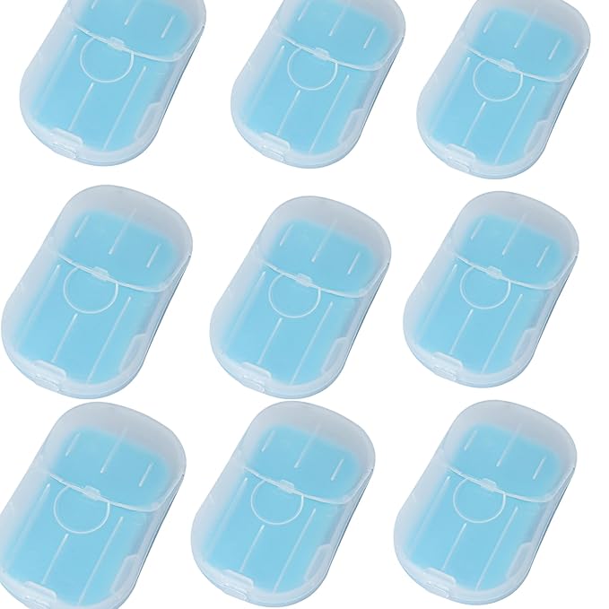 1 Pc Blue Portable Mini Travel Soap Sheets,Simple Paper Sheets Disposable Water Soluble Hand Washing Bath Scented Paper Soap Camping and Shampoo for Outdoor, Camping Hiking,Personal Care