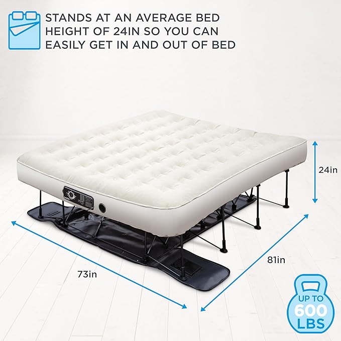 Ivation EZ-Bed (King) Air Mattress with Deflate Defender™ Technology Dual Auto Comfort Pump and Dual Layer Laminate Material - AirBed Frame & Rolling Case for Guest, Travel, Vacation, Camping