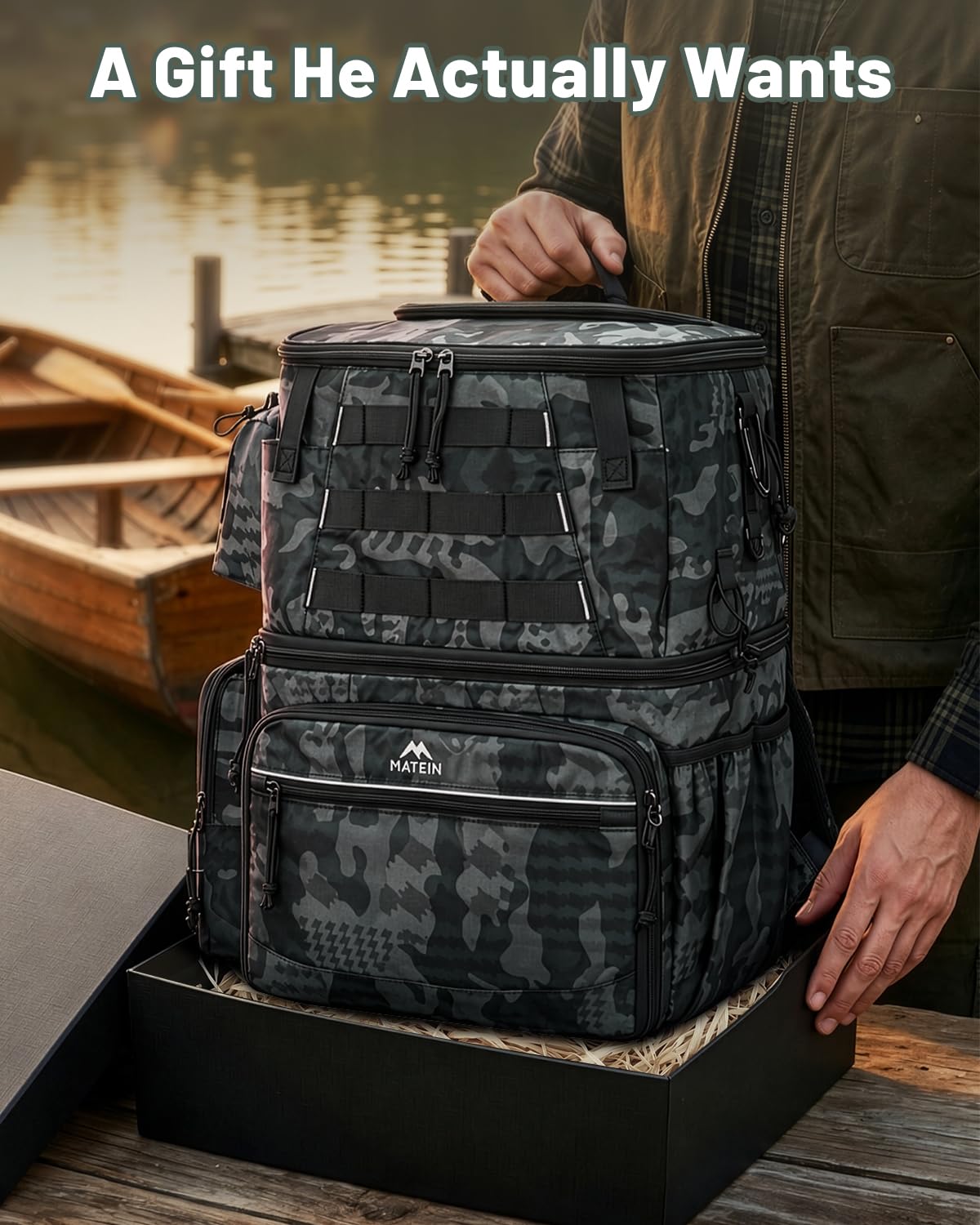 MATEIN Cooler Fishing Backpack with 4 Tackle Boxes, Fishing Bag Rod Holders