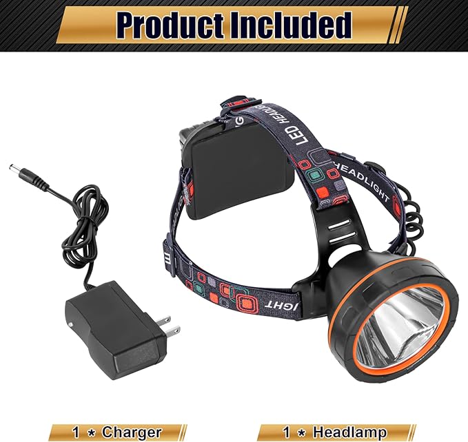 LED Rechargeable Headlamp, Super Bright Waterproof Headlight Spotlight, Hard Hat Flashlight for Coon Hunting, Fishing, Camping, Hiking, Dog Walking, Outdoor Running, Emergency Work Lighting