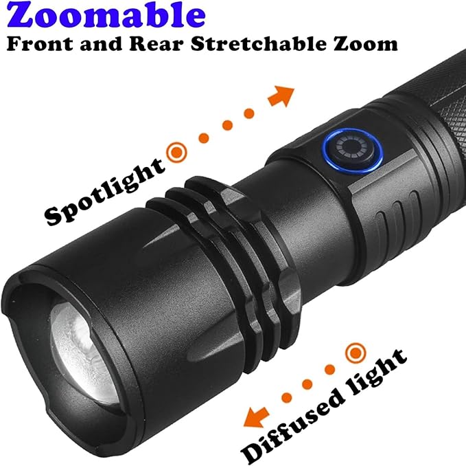 Zoomable Handheld Flashlight High Lumens Rechargeable Tactical Flashlights Long Range Super Bright Torch High Power Multi-Function Led Emergency Handheld Flashlight