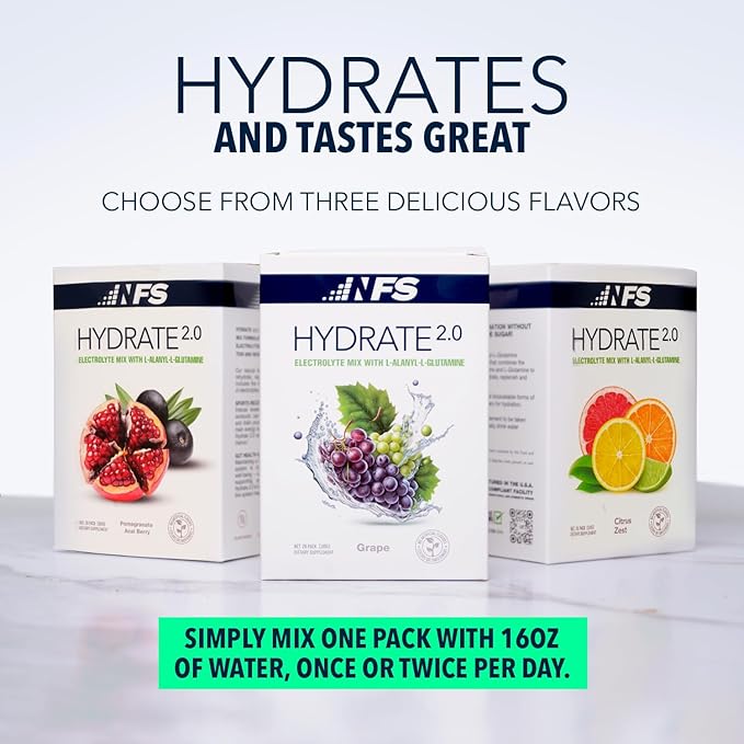 Hydrate 2.0 Electrolytes Hydration Powder Packets – Advanced Hydration & Recovery Formula with L-Alanyl-L-Glutamine | Faster Hydration & Performance Recovery | 20 Packets (Pomegranate Acai Berry)