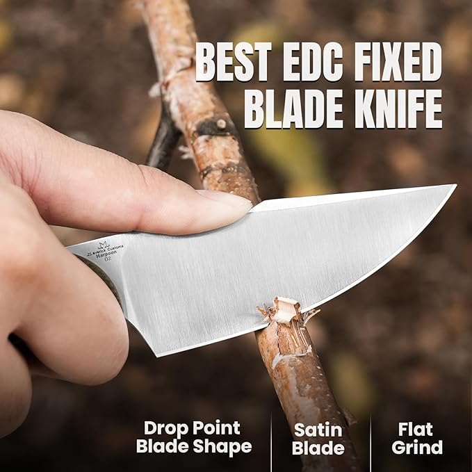 Kizer Harpoon Fixed Blade Knife with Sheath, 3.84??D2 Fixed Blade EDC Knife with G10 Handle for Hunting, Camping, Hiking, Survival 1040M1