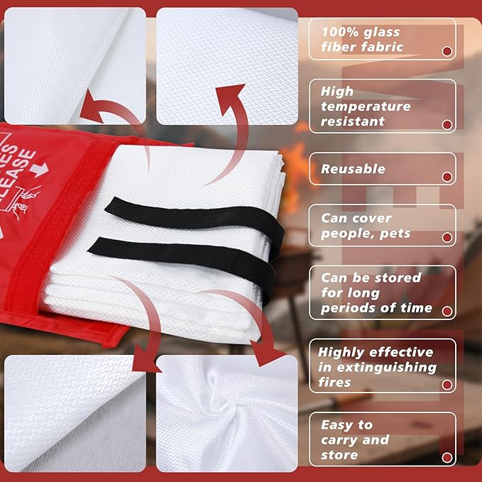 Smilco Emergency Fire Blanket for Home & Kitchen - 40x40 Flame-Retardant Fiberglass Fire Suppression Blankets, 2-Pack for Bedroom, Camping, BBQ & Emergency Safety (White)