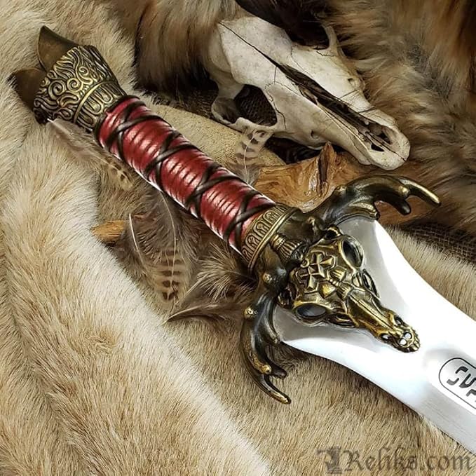FORGE HIDE-Conan The Barbarian Sword – Real Full Tang Atlantean Swords | 1095 Carbon Steel, Bronze Fittings & Leather Sheath | Medieval Fantasy King Sword Prop | Gift for Him, Christmas, Viking Gifts