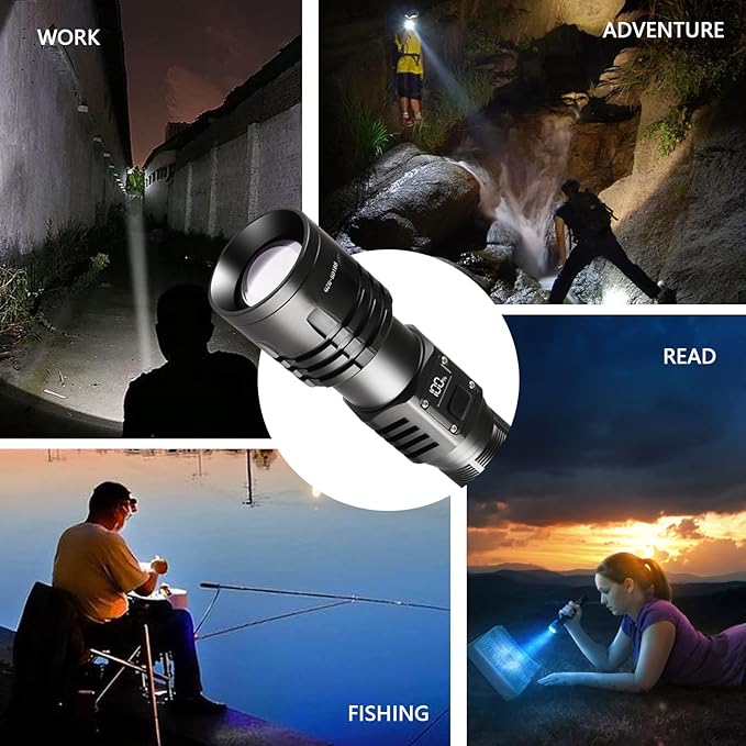 Rechargeable LED Flashlights 10000.00 High Lumens,๐๐๐๐ ๐๐๐ฐ High Powered Waterproof Tactical Flashlight Spotlight Flashlight for Home, Bright Flashlight Black for Outdoor Camping Emergency