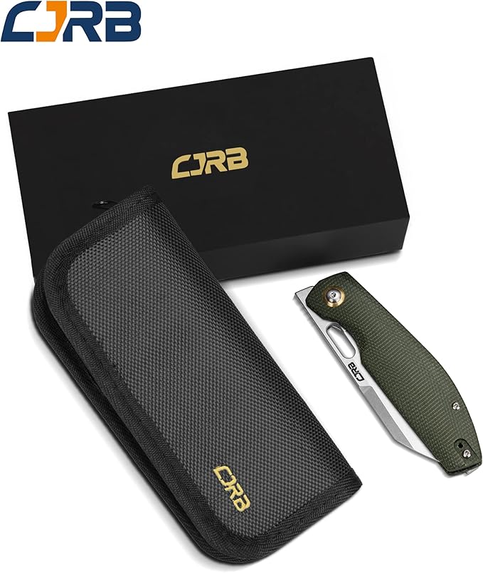 CJRB Pocket EDC Knife Ekko(J1929) Small Folding Knife AR-RPM9 Steel Blade and Green Micarta Handle Outdoor for Men Women for Gifts