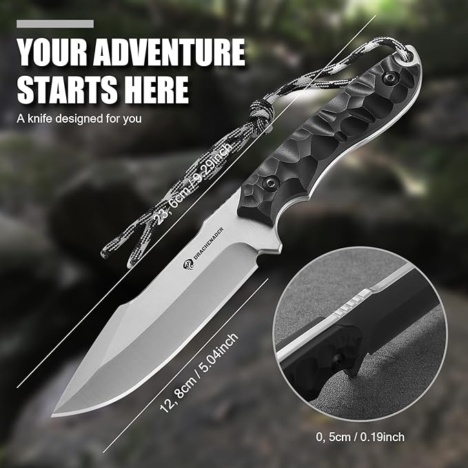 9.29" Fixed Blade Knife with Sheath B-ER-DROP POINT, Tactical Knife for Men, Full Tang 5Cr14MoV Steel Blade(Sliver-Black