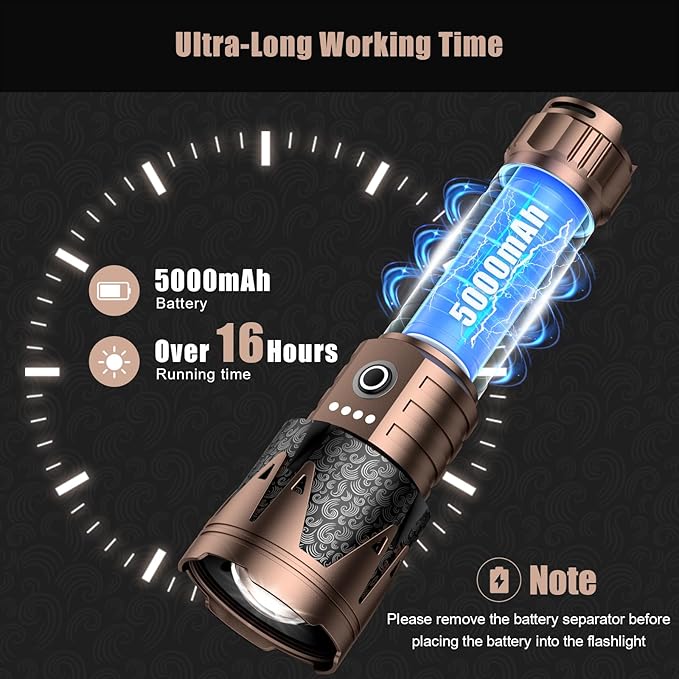 SKYFIRE LED Flashlights High Lumens with Ignition Lens,9000 Super Bright Tactical Flashlights,Zoomable,Five Modes,Waterproof Flash Light for Camping Essentials,Outdoor,Home Emergency-Upgraded