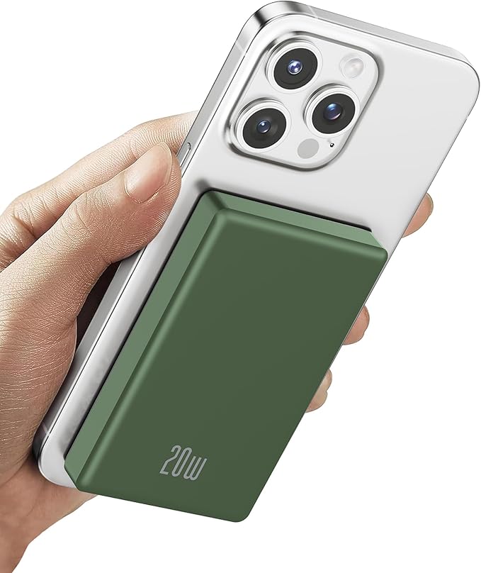 2025 for iPhone Magsafe Battery Pack, Ultra Slim Magnetic Power Bank Fast Charging, Wireless Portable Charger 10000mAh, 20W Powerbank Compatible with iPhone 16/15/14/13/12 Series, Matte Green