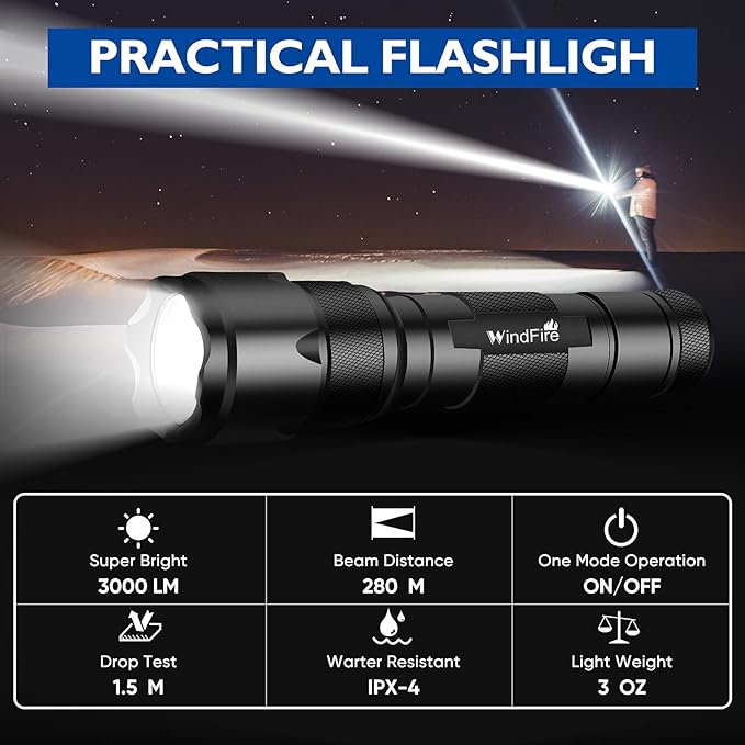 WINDFRIE 2 Pack LED Tactical Flashlights, Single Mode Handheld Flashlights, Bright EDC Emergency Small Flash Light, Water Resistance Portable LED Torches (Battery Not Include)