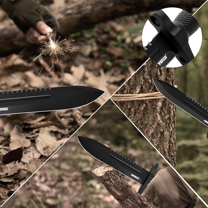 Dispatch Fixed Blade Hunting Knife with Sheath, 12-inch Survival Knives for Men Tactical Bowie Knife with Non-Slip Handle for Bushcraft, Outdoor Camping