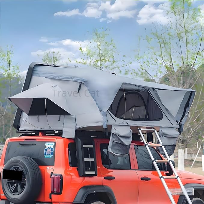 Travel Cat Rooftop Tent Hard Shell, Easy Set Up Pop Up Large Tent for 2-3 Person Camping, Waterproof Windproof UV-Resistant Blackout Privacy 4 Season Tents for Truck, Jeep, SUV, Van, Trailer