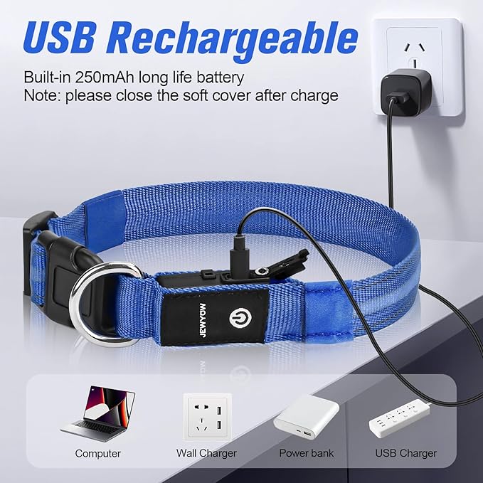 LED Dog Collar, Light Up Dog Collar, USB Rechargeable - Brightest Dog Lights for Night Walking, 6 Light Modes, Adjustable for Dog Safety(Small, Royal Blue)