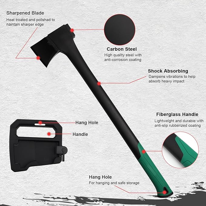 Camping Hatchet 31.8 Inch,Survival Hatchet Tactical for Wood Chopping and Kindling,Hatchet Axewith V Grind Blade, Lightweight Nylon Fiber Handle,for Outdoor Survival, Gardening, Hiking (L)