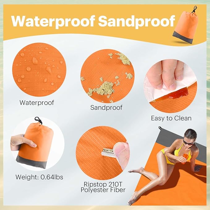 EASYFUN Beach Blanket Sandproof Oversized, 79''×83'' Extra Large Beach Mat, Portable Picnic Mat for Travel Camping Hiking, Lightweight Beach Essentials Family Water Resistant Mat Nylon 210T