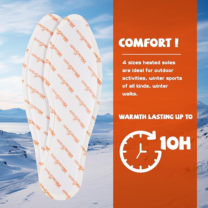 Insole Foot Warmers – Feet Warmers Disposable - S, M, L, XL –Toe Warmers, Feet Warmers for Men & Women – 10 Hours Lasting Warmth