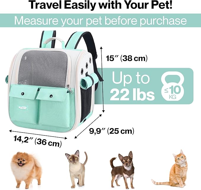 Pet Backpack Carrier for Small Dogs, Cats, Kittens, Rabbits ??Airline Approved Travel Bag with Breathable Mesh and Padded Straps ??Soft-Sided Cat Carrier Backpack for Hiking, Camping, Trips