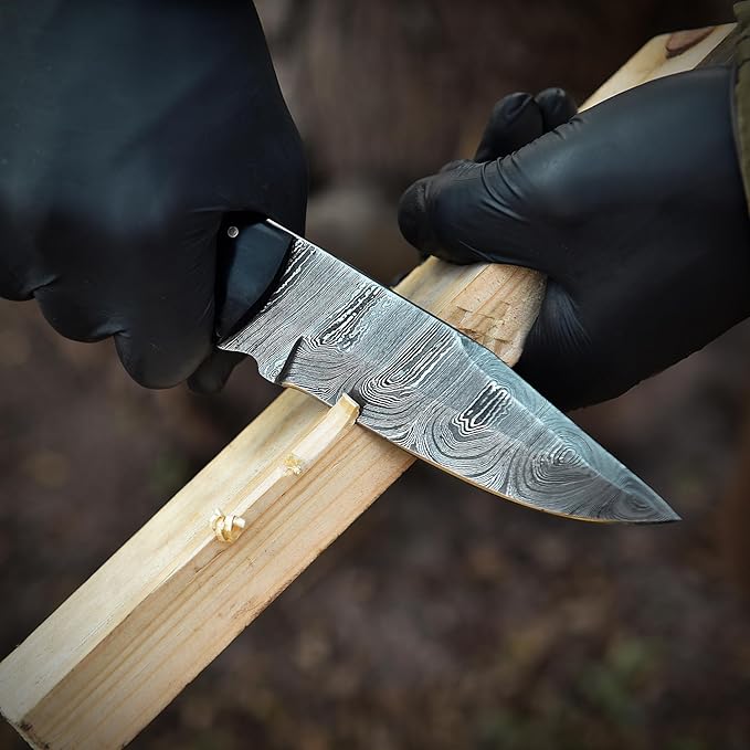 8.5" Handmade Damascus Steel Fixed Blade Skinning Hunting Knife with Leather Sheath - Best for Outdoor Camping, Skinner, Deer, Fishing, Hiking - EDC Survival Knives for Men Ideal Gift for Hunters
