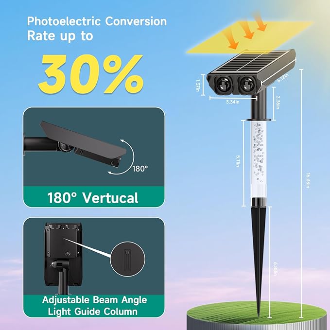 Solar Lights Outdoor Waterproof: 2 IN 1 Solar Spot Lights with 2 Lighting Modes & PC Light Guide Column for Tree Garden Yard Pathway | Warm Yellow 3000k Landscape Lights | IP65 Waterproof | 6 Pack