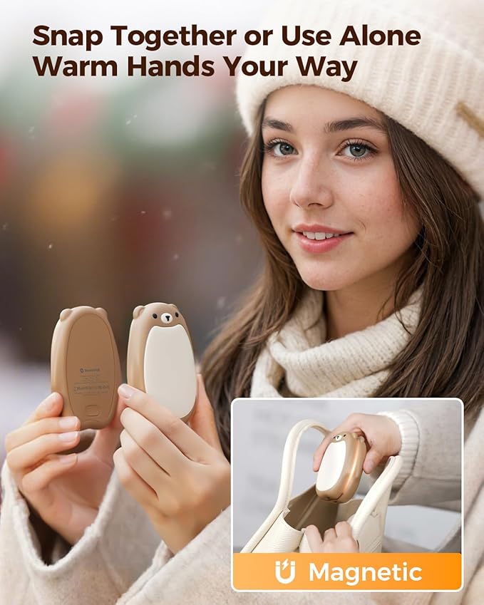 SWEETFULL Hand Warmers Rechargeable ??Cute Bear, 2 Pack Magnetic Hot Hands, Reusable Electric Pocket Heater, Great Gift for Daughter, Kids, Wife, or Bestie, Portable for Outdoor & Camping