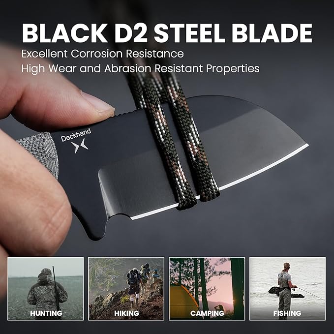 Kizer Deckhand Fixed Blade Hunting Knife with Sheath, D2 Blade Camping Knife G10+Micarta Handle Lightweight EDC Fixed Blade for Men Women, Knives for Hunting Survival 1062A2