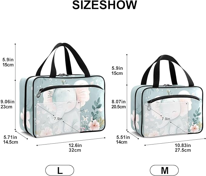Fustylead Cute Elephant and Flower Pill Organizer Bag Large Medicine Travel Carrying Case with Zipper for Vitamin Supplements Fish Oil, Empty First Aid Kit for Hiking Camping