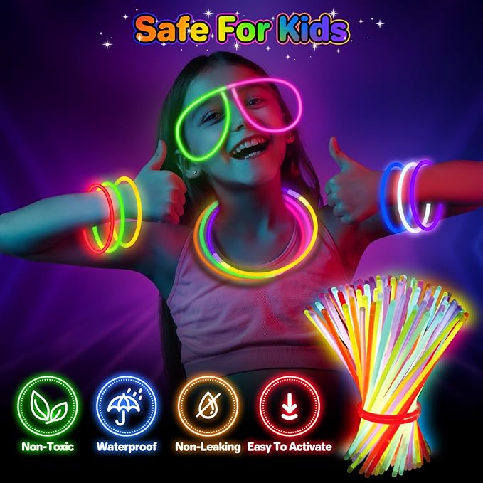 SpringFlower 200Pcs Ultra Bright Glow Sticks, Glow Sticks Bracelets For Kids Party Favors, Glow in The Dark Party Supplies, Glow Decorations, Neon Party Favors Glow Party, Wedding, Birthday