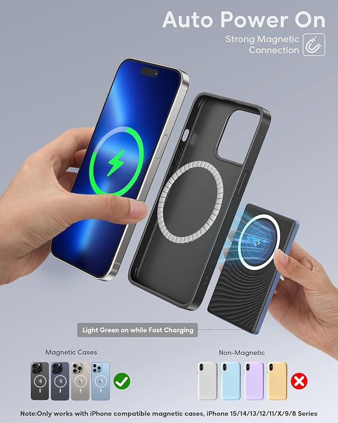 for Magsafe Battery Pack, Ultra Slim Wireless Portable Charger 5000mAh, 20W PD Magnetic Power Bank Fast Charging USB C in&Out Powerbank for iPhone 16/15/14/13/12 Mini Plus Pro Max,Blue
