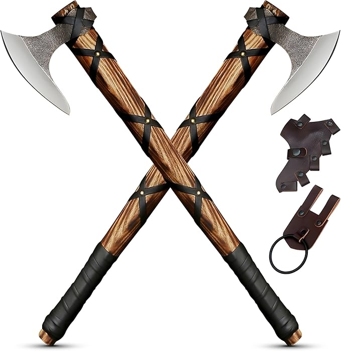 Pair of Ragnar Lothbrok Viking Axes – Hand-Forged High Carbon Steel Norse Bearded Axes Handcrafted Ash Wood Handles | Perfect Viking Gifts for Men | Antique Pair