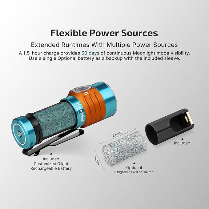 OLIGHT BatonTurbo EDC Rechargeable Flashlight, 1000 Lumens Compact LED Flash Light and 510 Meters Long Throw Powerful Pocket Light, with Two-Way Clip and Landyard for Camping, Hiking (Roadster)