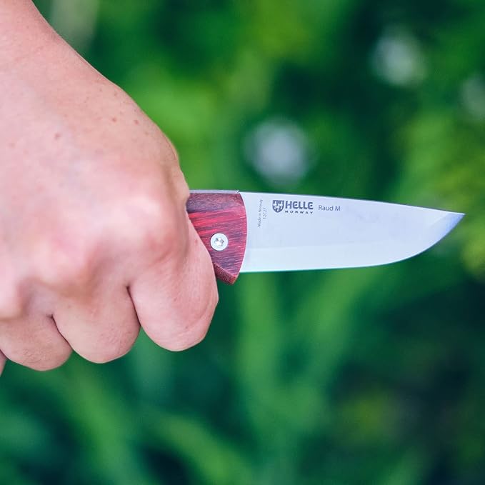 HELLE Knives - Raud M - Folding Pocket Knife - 2.72" Stainless Steel Blade with Red Birch Handle & Detachable Clip - Made in Norway