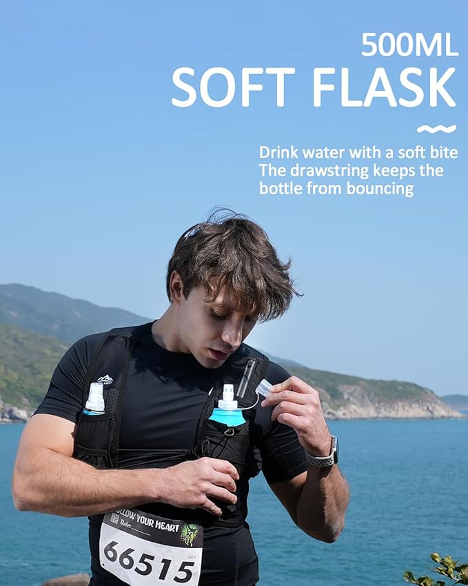 Running Vest for Women Men, USA Original Patent, Adjustable Chest Straps Running Hydration Vest with 500ml Soft Flask, Lightweight Reflective Hydration Backpack for Marathon