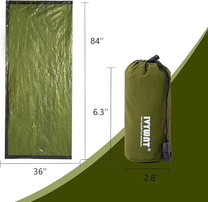 Emergency Sleeping Bag & LED Beanie Kit - Portable Bivy Sack Blanket, Winter Warm Knitted Hat with Light, Waterproof Survival Gear for Camping Hiking Adventure