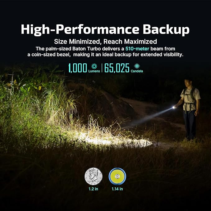 OLIGHT BatonTurbo Rechargeable EDC Flashlight 1000 Lumens Compact Bright LED Light Dual-Switches with 510 Meters, Powerful Pocket Flashlights with Two-Way Clip for Home, Hiking and Emergency (Orange)