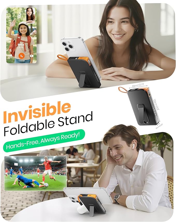 for Magsafe Battery Pack 10000mAh, 3-in-1 Magnetic Portable Charger with USB-C Cable 22.5W Fast Charging, Foldable Stand Wireless Power Bank, Powerbank Compatible with iPhone 17/16/15/14/13/12 Series