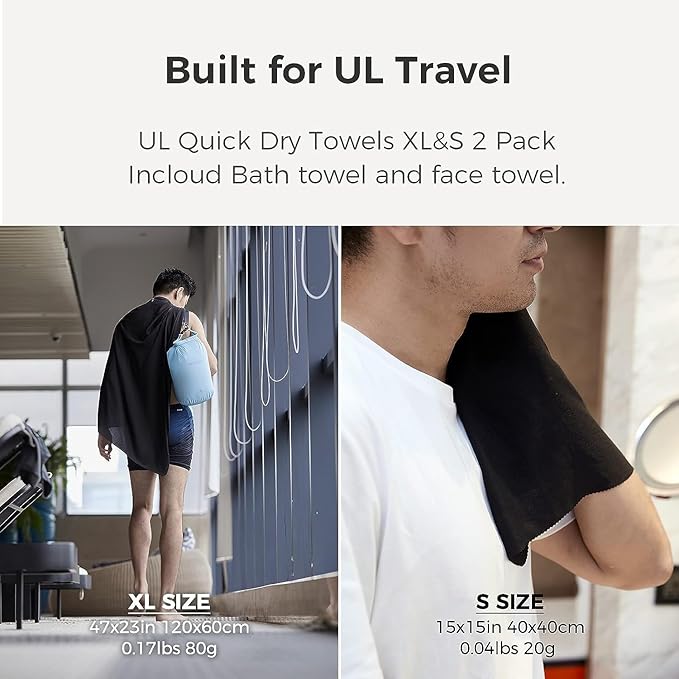 Ultralight Quick Dry Towels in XLarge & Small Sizes with Compact Packable Pocket Microfiber Towel for Backpacking Travel Beach Hiking Swimming Sports & Yoga (Navy Blue 2 Set)
