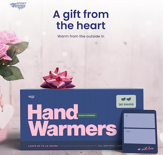 Heart Shape Hand Warmers (30 Pairs) - Up to 12 Hours of Heat, Super Long Lasting - Easy, All Natural - Air Activated, for Body & Hands - Odorless Hot Hand Warmer - Sport Temp