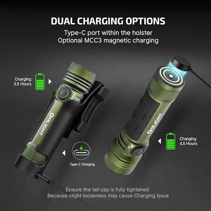 OLIGHT Seeker 4 Pro Rechargeable Flashlights, 4600 Lumens High Powerful Bright LED Light with USB C Holster, Waterproof IPX8 for Emergencies, Camping, Searching (OD Green)