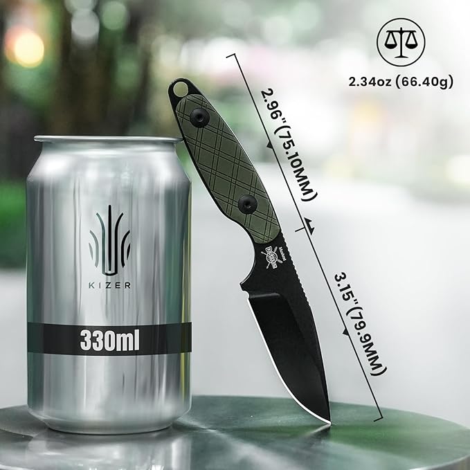 Kizer Muskrat Fixed Blade Knife, 3.15 In D2 Neck Knife Argyle Pattern G10 Handle Fixed Blade EDC Knives for Men Women, Outdoor Hunting Hiking Survival Camping Knives 1064A1
