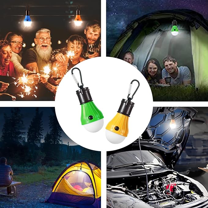 LED Camping Tent Lantern, Portable Outdoor Waterproof Emergency Light Bulb, Battery Powered with Clip Hook, Super Bright, for Hiking, Party,Camping, Fishing, Power Failure (=4 Packs, Multi-Color)