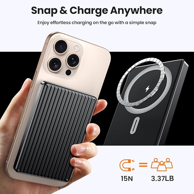 Magnetic Power Bank,Ultra Slim Wireless Portable Charger 10000mAh,20W PD Magnetic Power Bank Fast Charging,USB C in&Out Powerbank for iPhone 16/15/14/13/12 Pro Max
