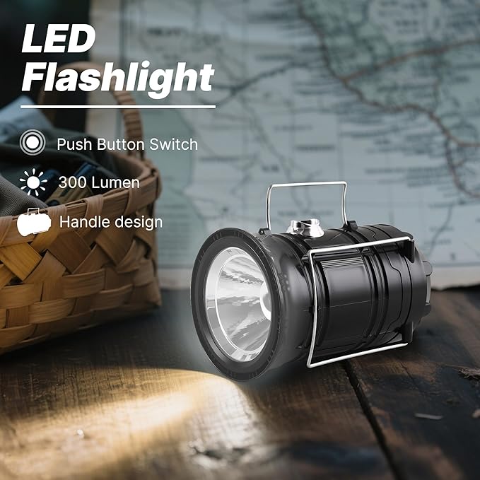 Lichamp Collapsible Portable Solar Camping Lantern, USB Rechargeable LED Flashlight - Survival Kits for Power Outages Hurricane Supplies Emergency, Indoor & Outdoor, 4-Pack