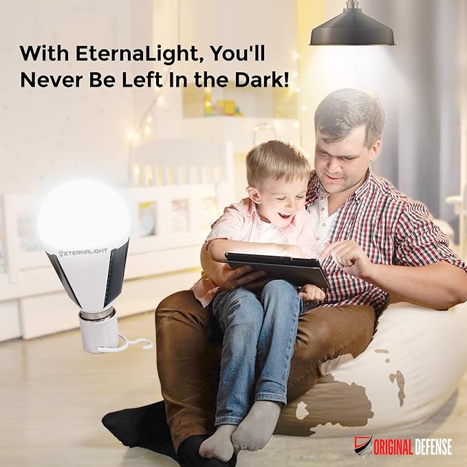 Original Defense EternaLight Rechargeable LED Bulbs (1 Count) - Emergency Light Bulbs with Battery Backup for Power Outages, Home, Camping, and Outdoor Activities - Solar Powered