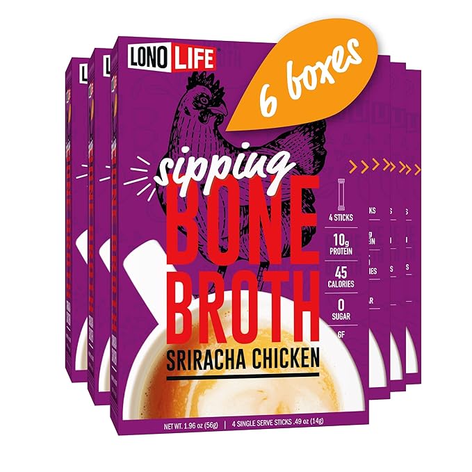 LonoLife Sriracha Chicken Bone Broth Powder Mix | 10g Protein | Collagen-Rich, Keto & Paleo Friendly | Natural Ingredients | 24 Portable Stick Pack Servings