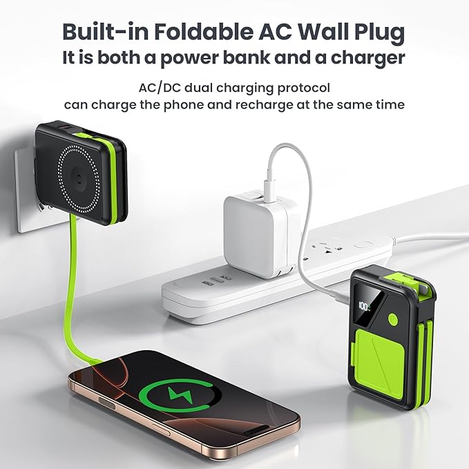 Wireless Portable Charger,5-in-1 Magnetic Power Bank 10000mAh Built in Cables and AC Plug,22.5W Fast Charging Magnetic Battery Pack,Compatible with iPhone 16/15/14/13/12,Apple Watch Series,Airpods