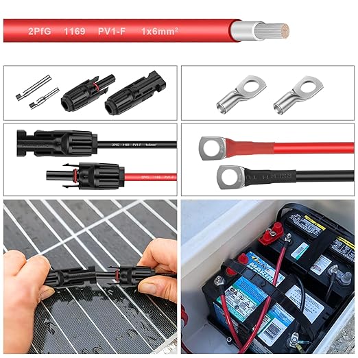 Solar Panel Wire - 120FT Red Tinned Copper Wire, 10AWG (6mm²) PV Wire Solar Extension Cable for Outdoor Automotive RV Boat Marine Solar Panel - Red (10AWG 120FT)