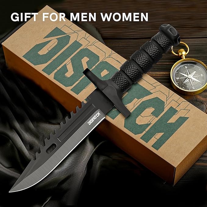 Dispatch Fixed Blade Hunting Knife with Sheath, 12-inch Survival Knives for Men Tactical Bowie Knife with Non-Slip Handle for Bushcraft, Outdoor Camping