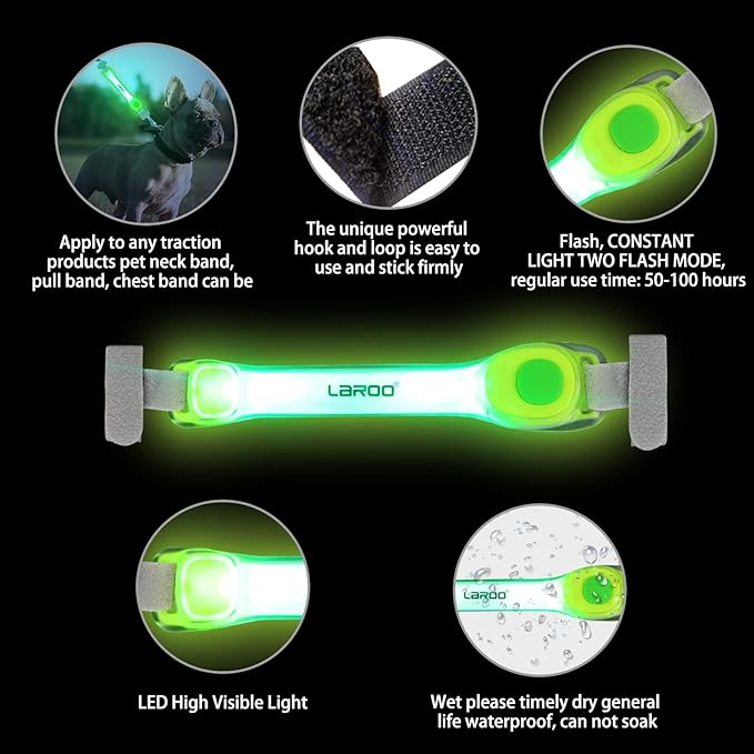 LaRoo Light Up Dog Collar with Nylon Stickers, Universal Glowing Collar Accessories for Leash Harness, Silicone Waterproof Dog LED Flashing Collar Night Outdoor Safety