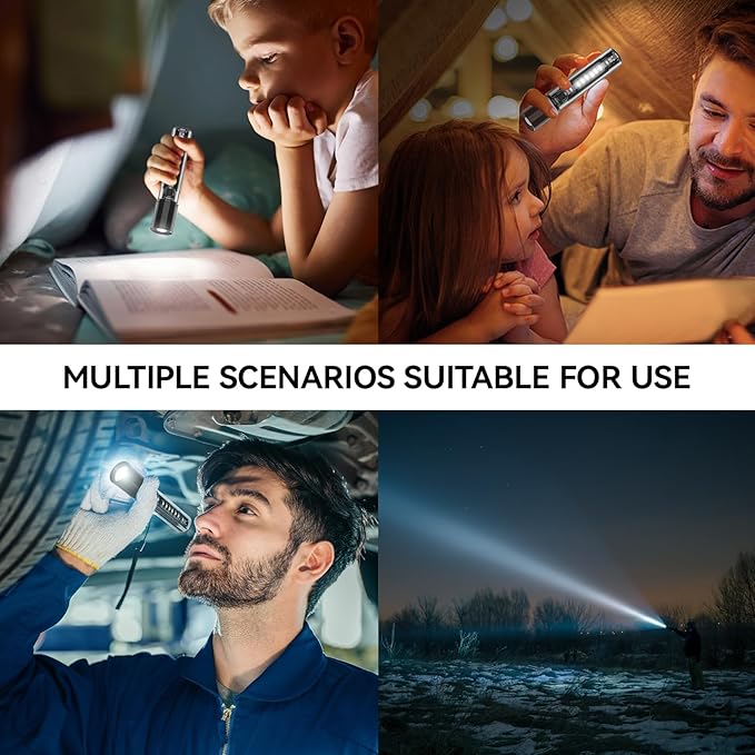 VAVOFO LED Flashlight, Aluminum Body, Adjustable Beam, Purple LED EDC Flashlight - USB-C Rechargeable, Waterproof, Zoom Focus, 3 Modes, Red & Blue Emergency Strobe - Best for Outdoor, Tactical